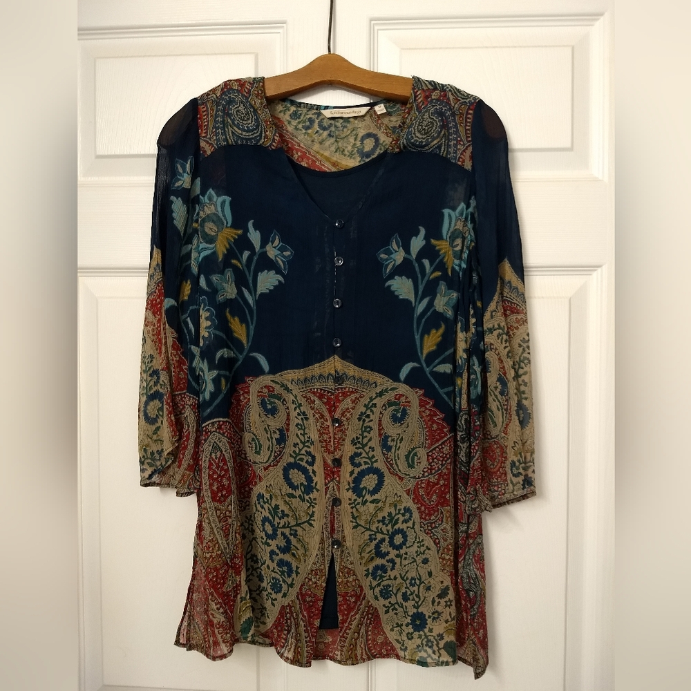 Soft Surroundings Semi Sheer Paisley Tunic Top With Coordinating Tank Size XS